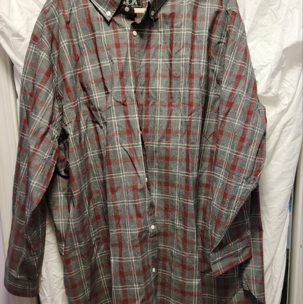 PX Clothing grey and red flannel button up shirt